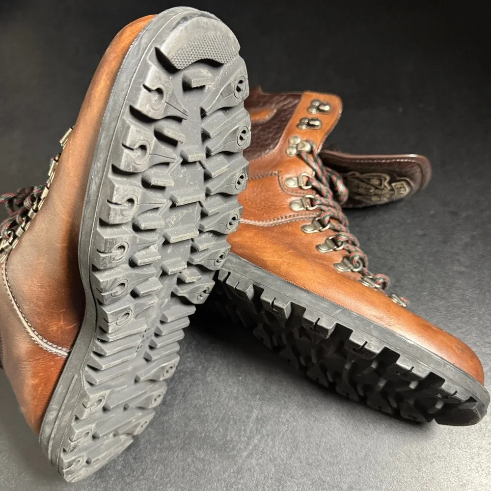 Gucci Crest Brown Leather Hiking Boots‎ Mens Size 8.5 181853 G